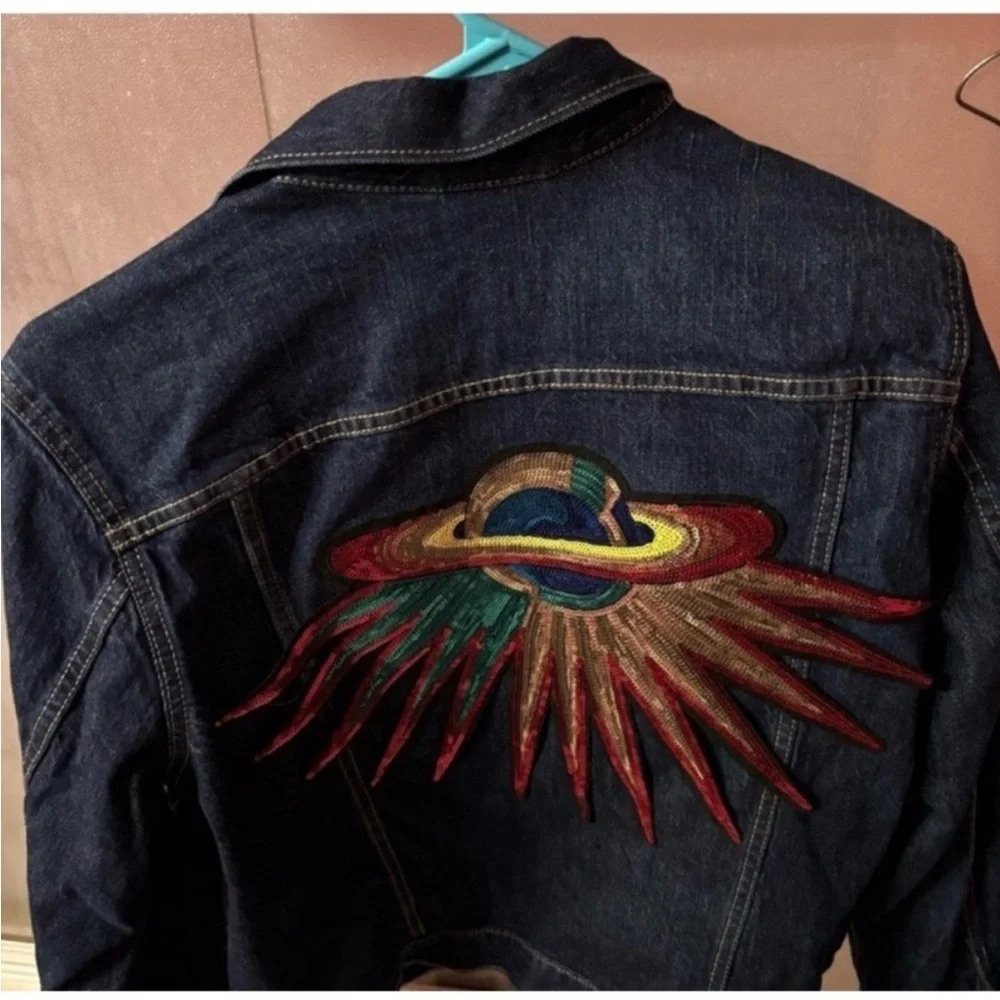 Gap Y2K Sequin satellite Out of world L jacket art wine festival  1 Of Gap Denim